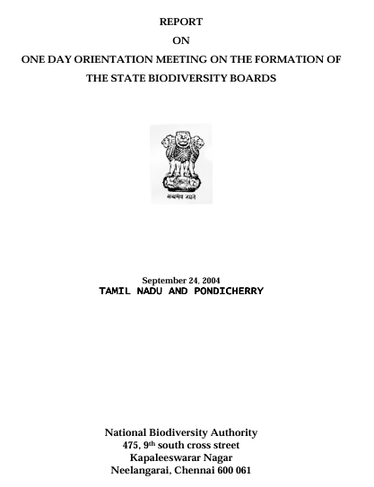 ONE DAY ORIENTATION MEETING ON THE FORMATION OF THE STATE BIODIVERSITY BOARDS